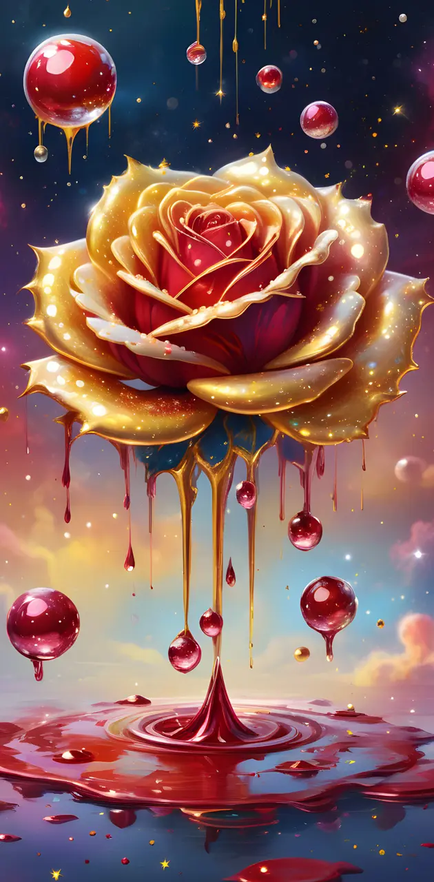 yellow rose dripping red