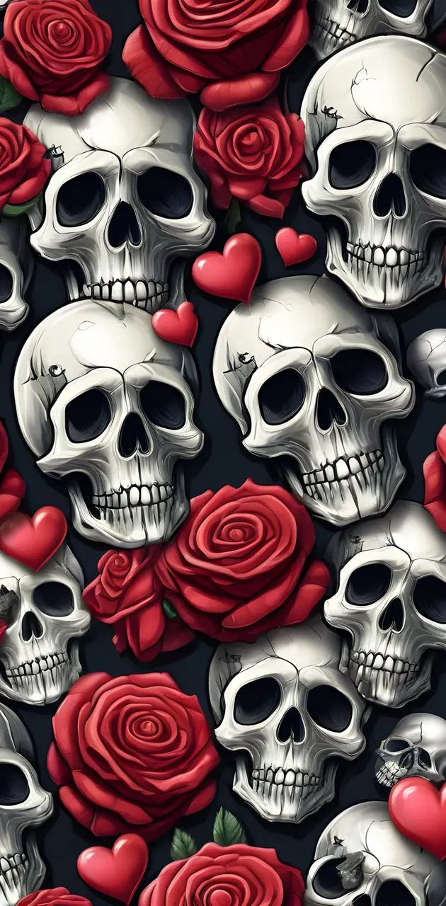 Hearts, skulls and roses