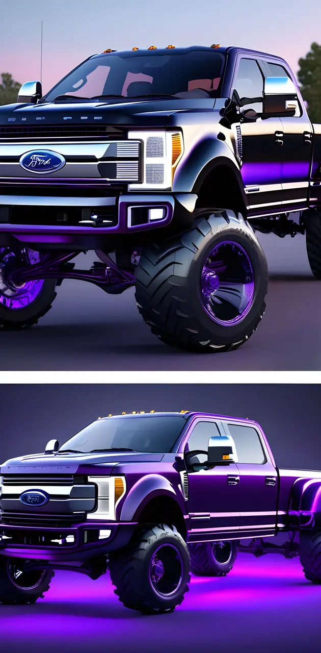 a purple truck with large tires