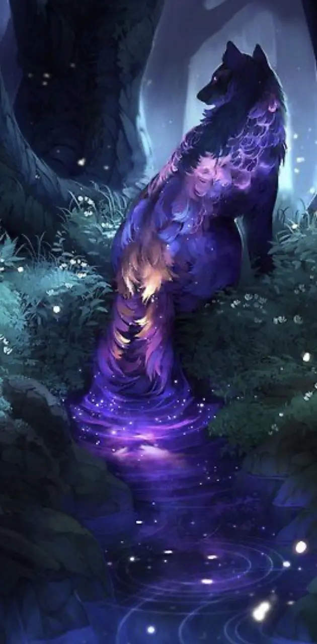 Mythical purple wolf