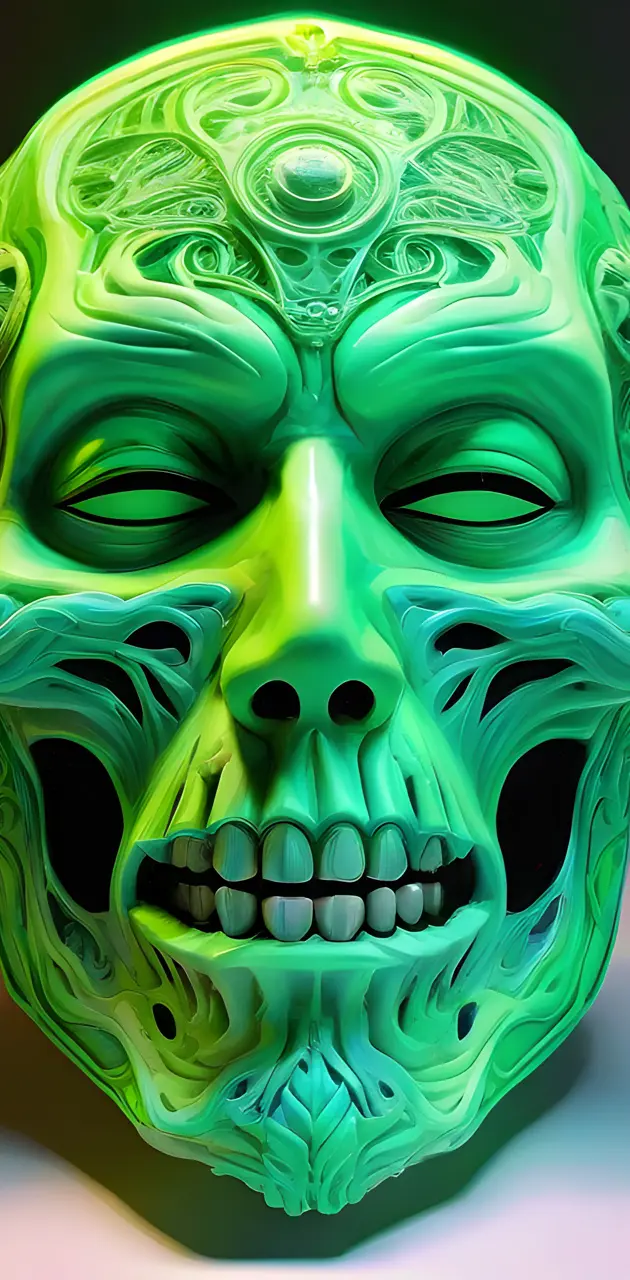 a green mask with a face