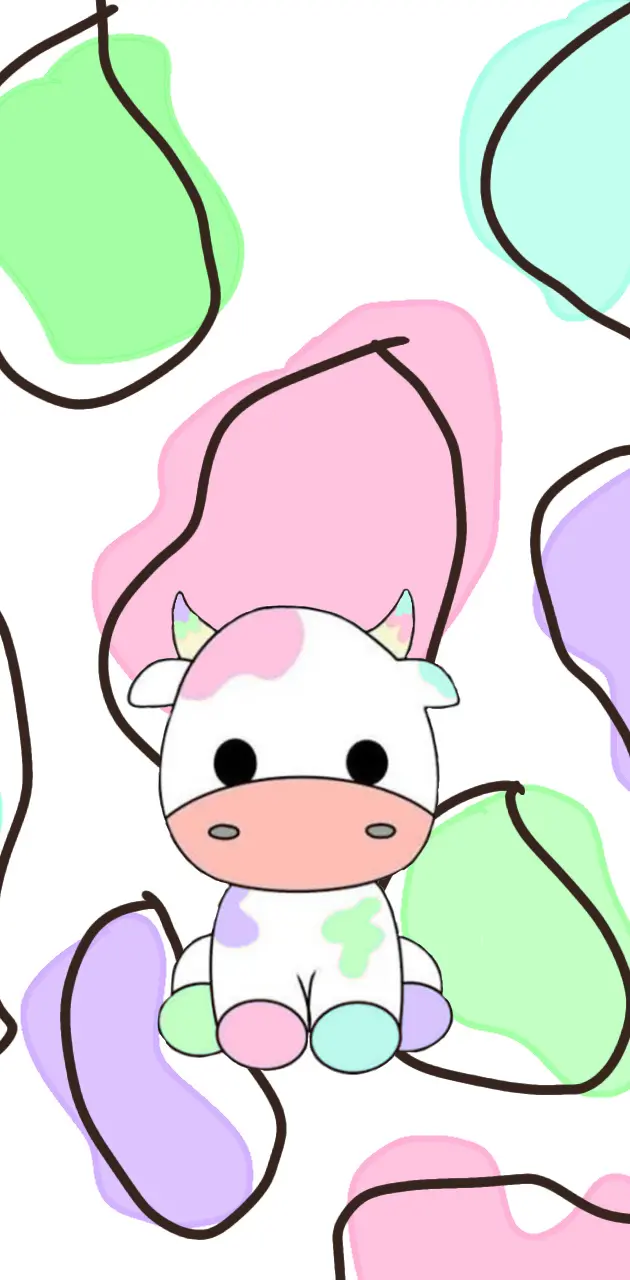 Download Adorable Kawaii Cow Illustration Wallpaper