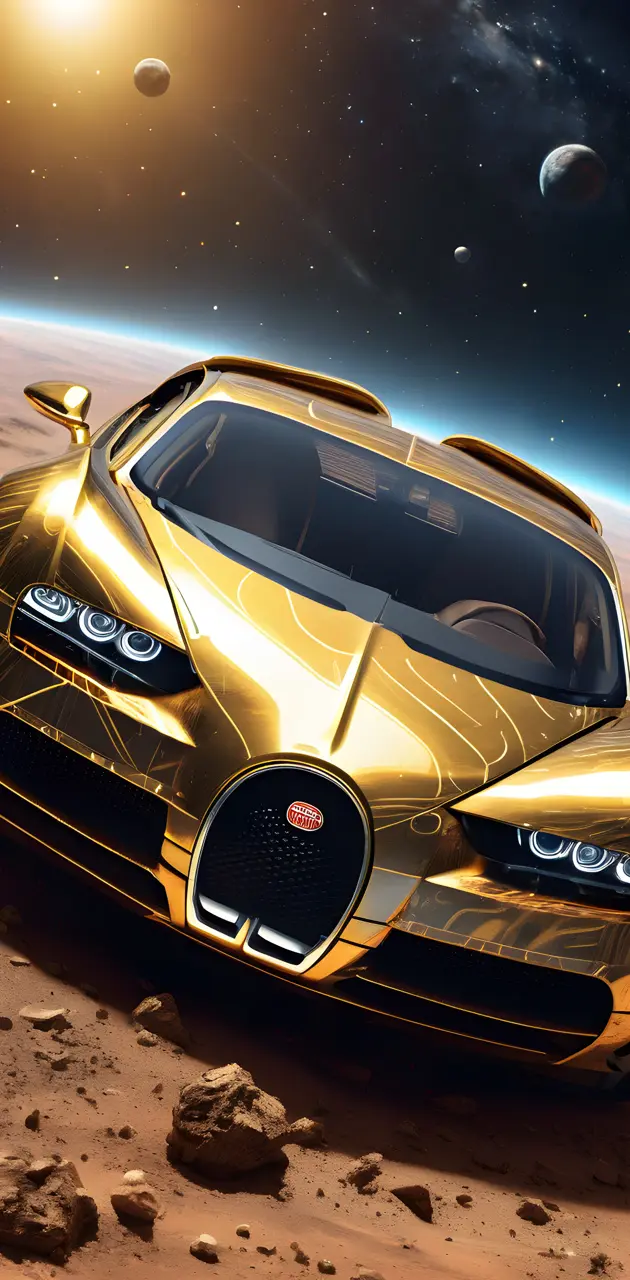 golden Bugatti on the moon