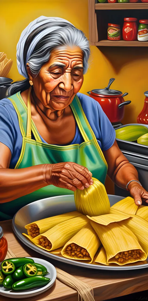 Latina Granny, making tamales,