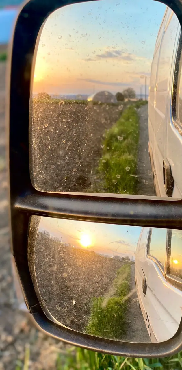 sunset in mirror