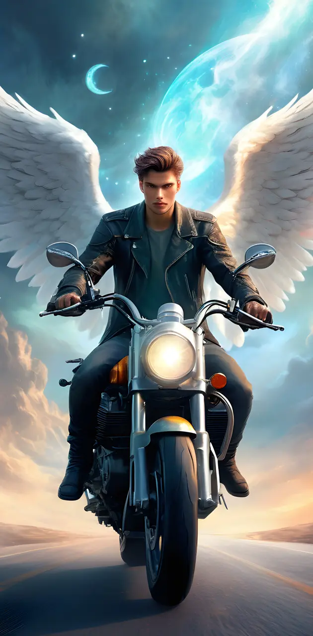 Male Angel on a Motorcycle