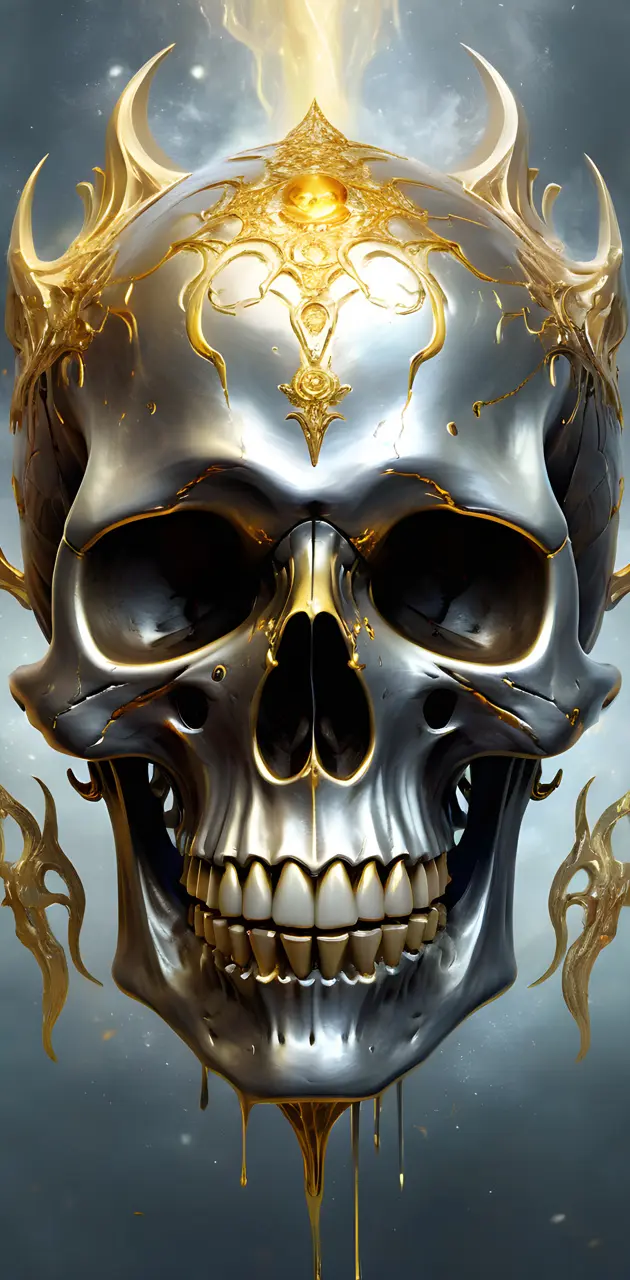 silver and gold skull