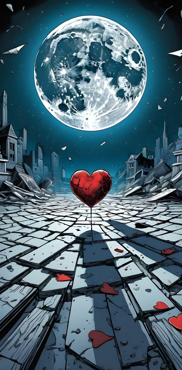 Broken heart shattered moon full