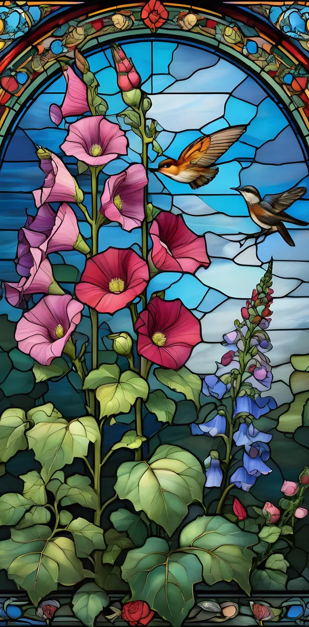 Stained Glass Flowers & Birds