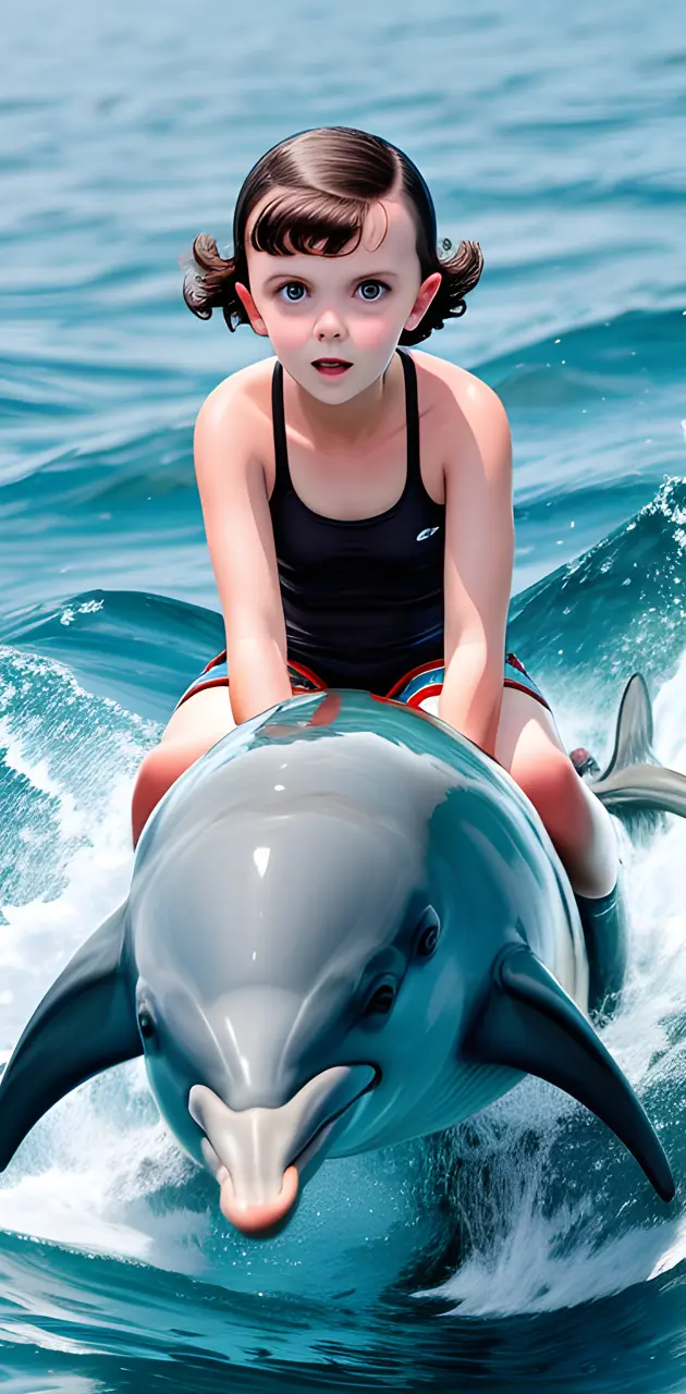 Young millie bobby brown on a dolphin