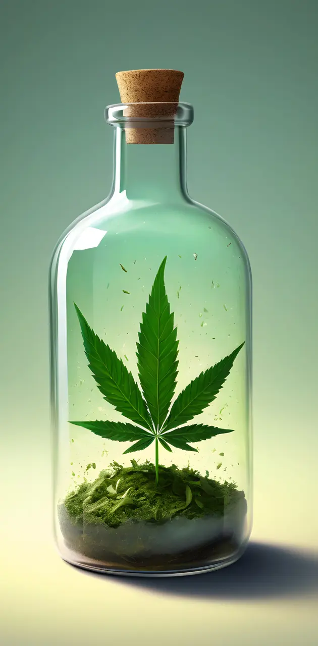 a glass bottle with a plant inside
