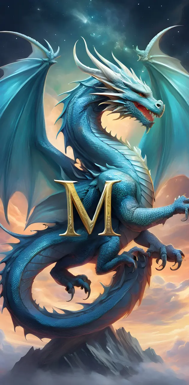 a dragon with wings and letter M
