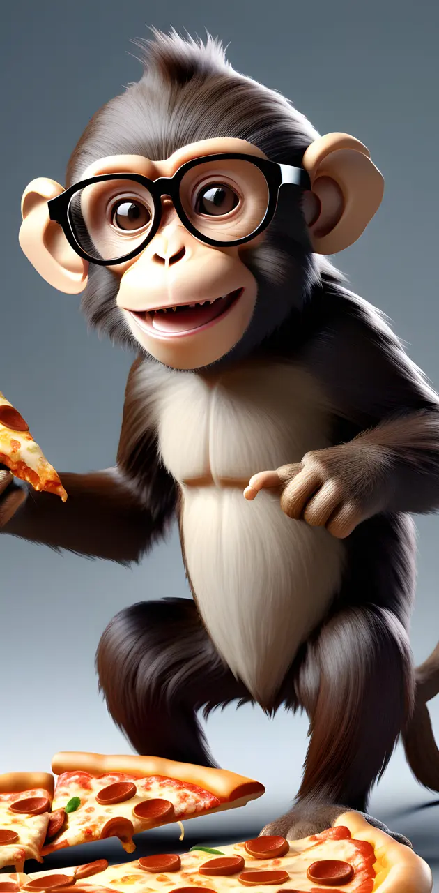 a monkey holding a pizza
