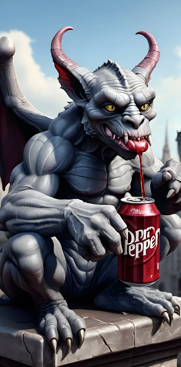 Gargoyle drinking Dr. Pepper