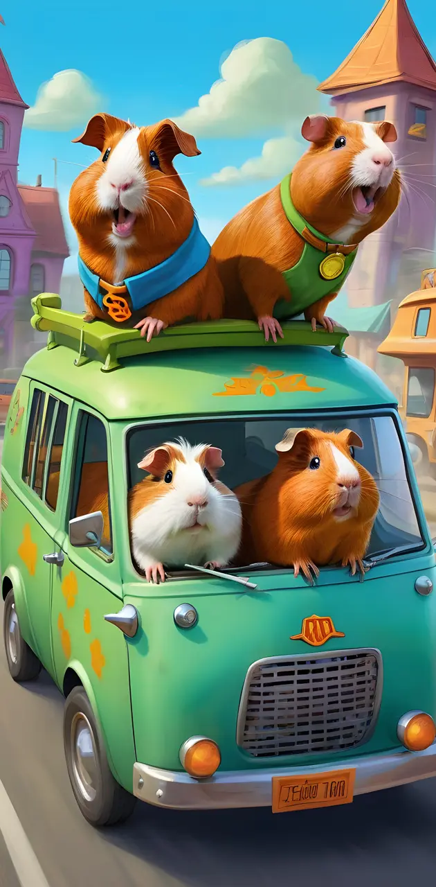 guinea pigs driving mystery machine!
