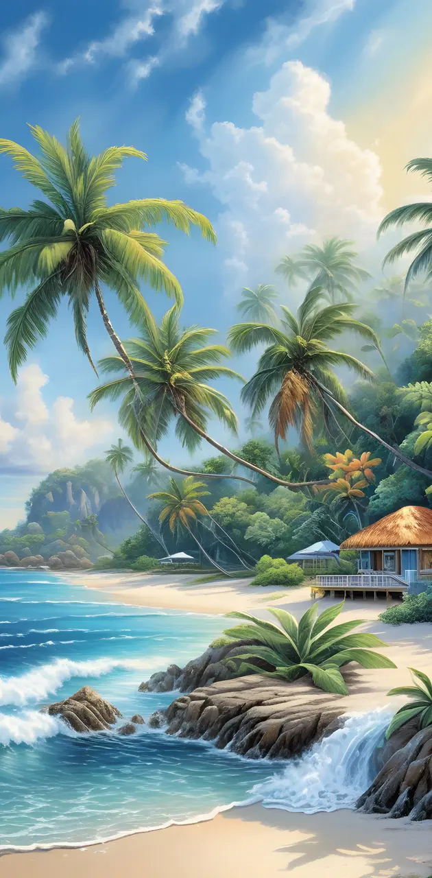 a tropical beach with palm trees