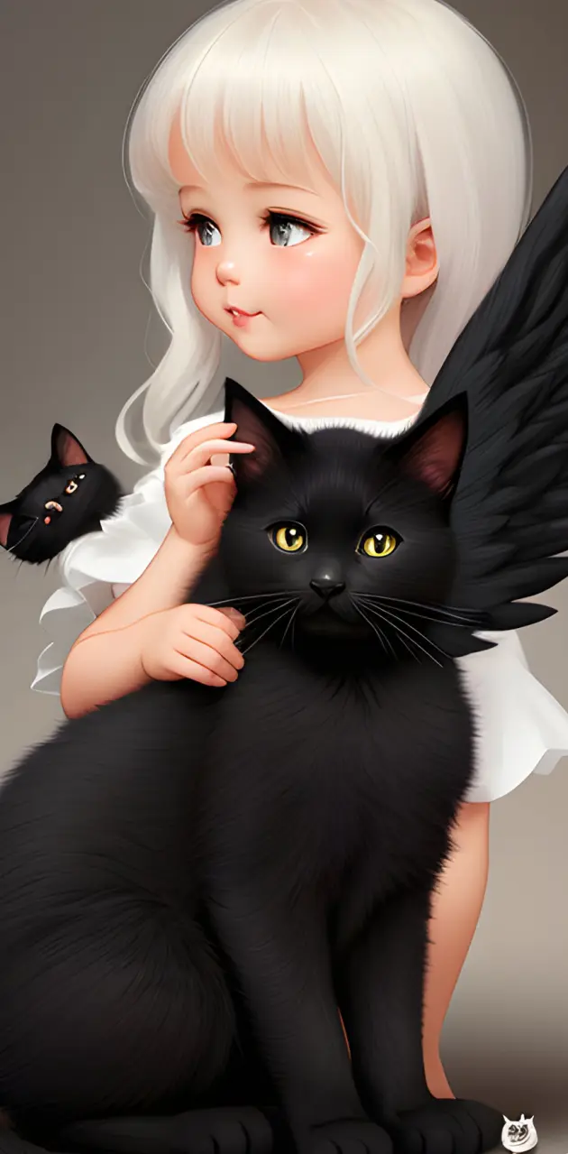 Angel patting cat 🤍🖤