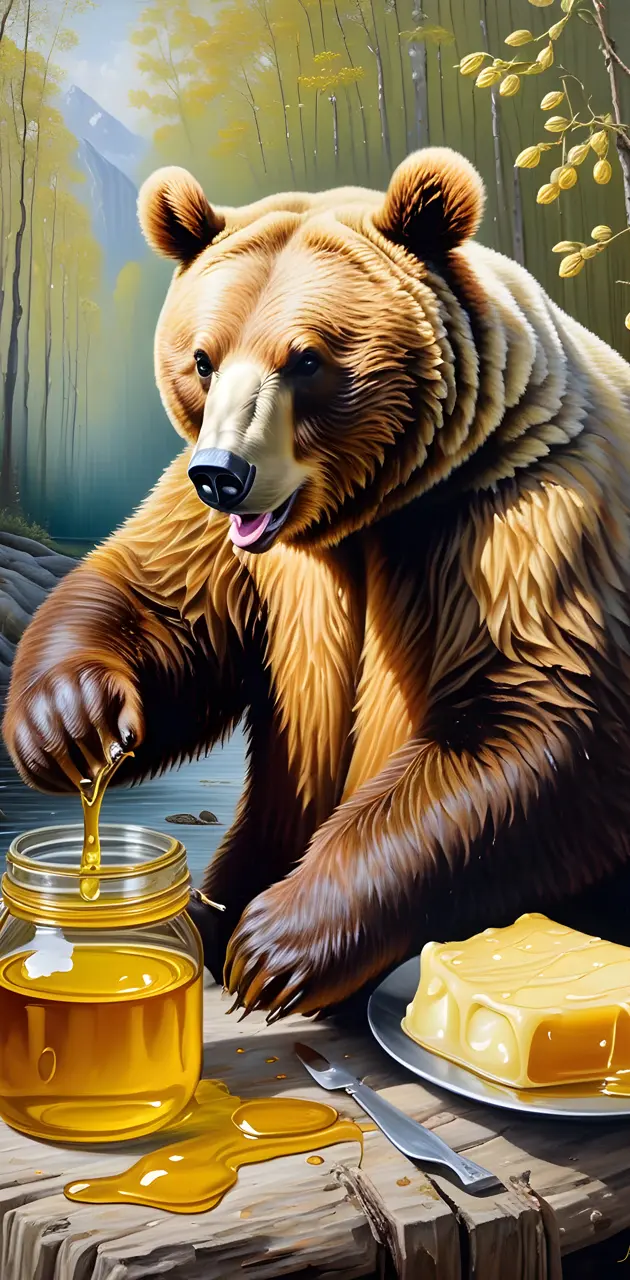 a bear sitting at a table