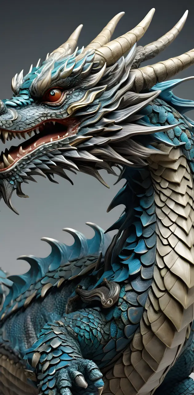 a dragon with a blue head