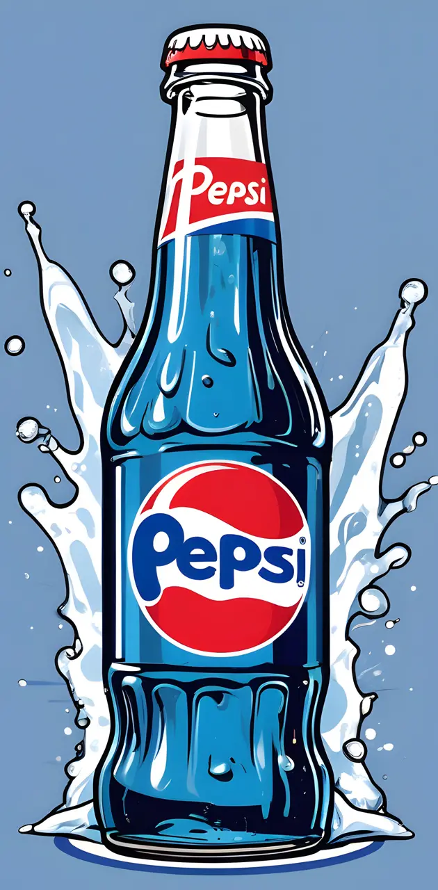 Cartoon, Pepsi in a bottle, blue soda, Pepsi, blue, ice,