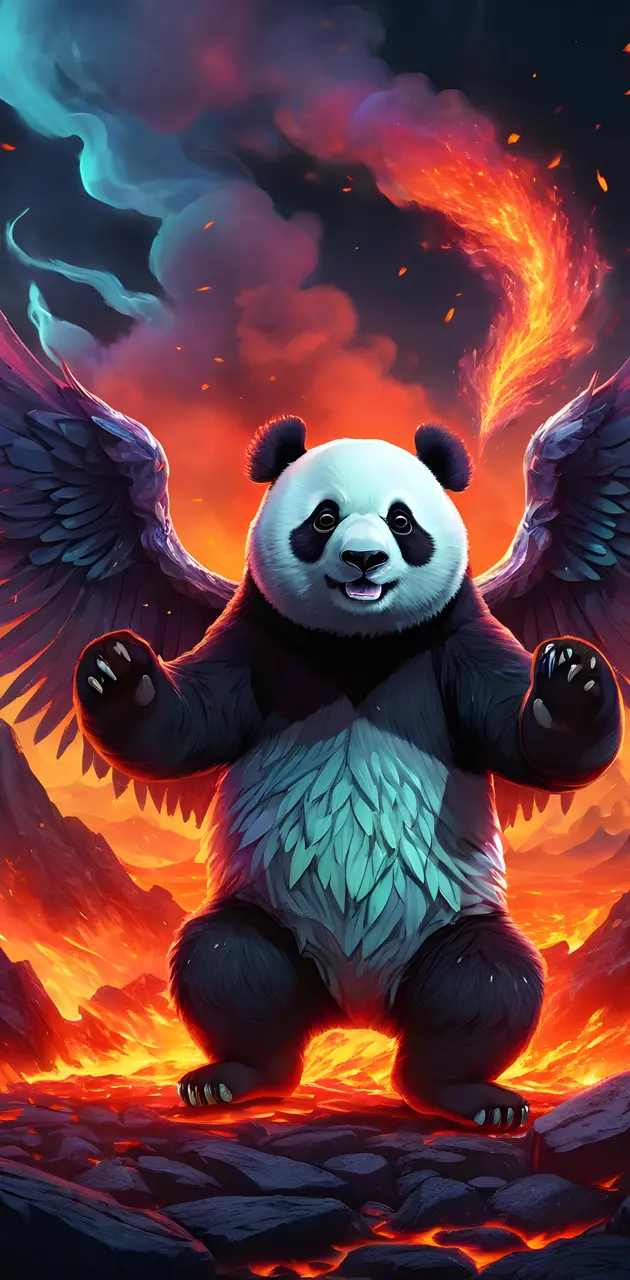 a panda holding a bird