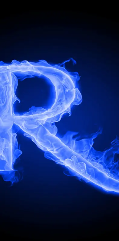 r letter in blue fire