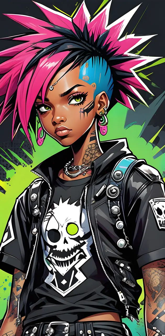 Black punk anime girl