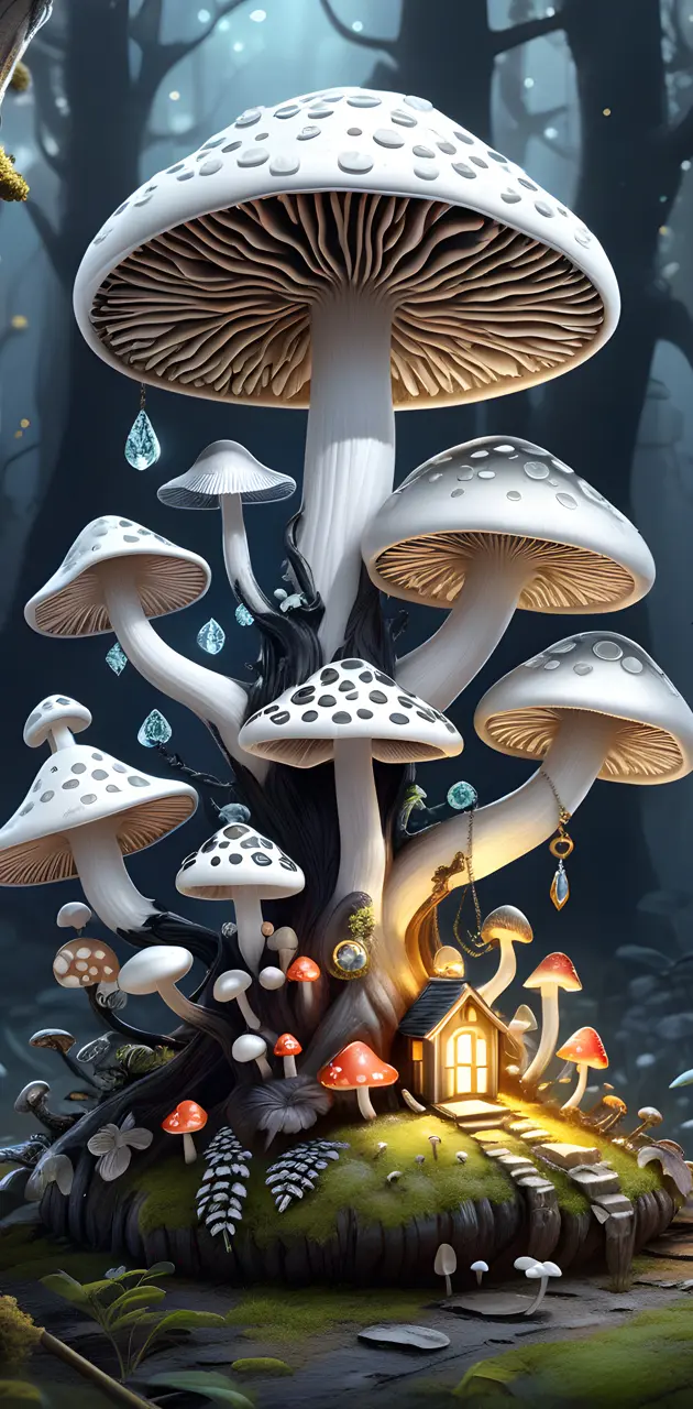 gray themed mushrooms