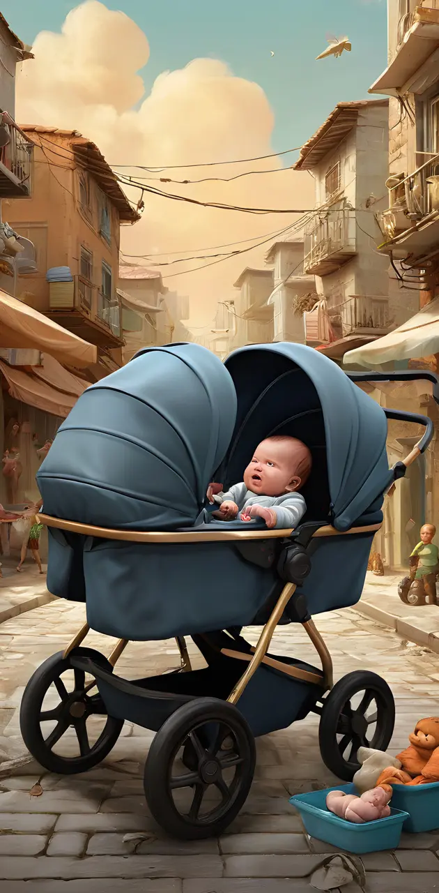 a baby in a stroller