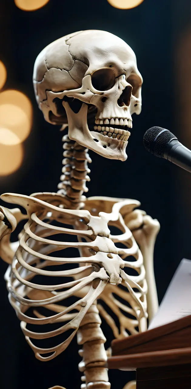 a skeleton with a microphone