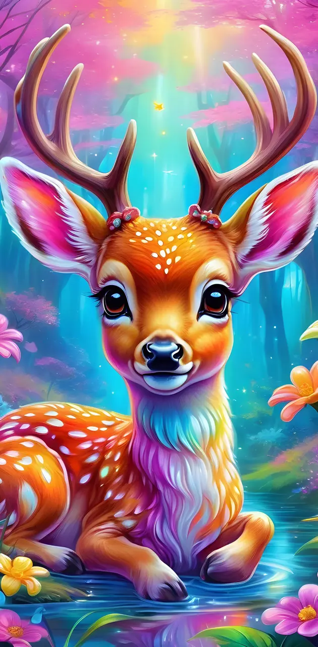 Lisa Frank style baby deer