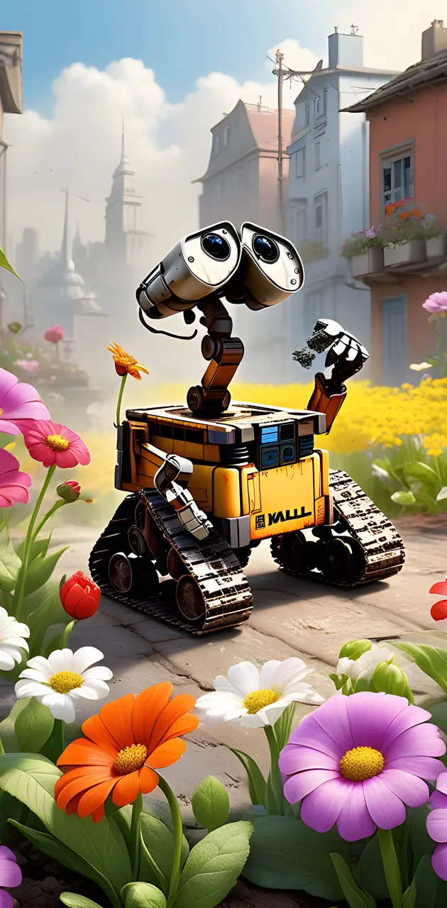 a robot in a garden wall-e