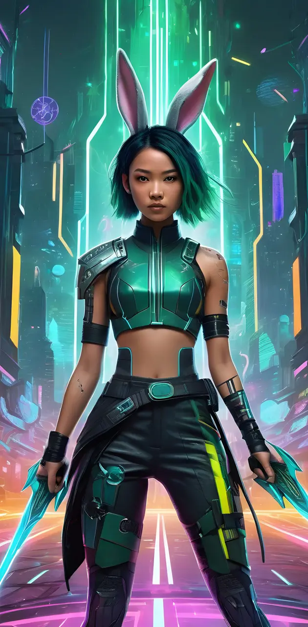 Futuristic girl in cyberpunk outfit