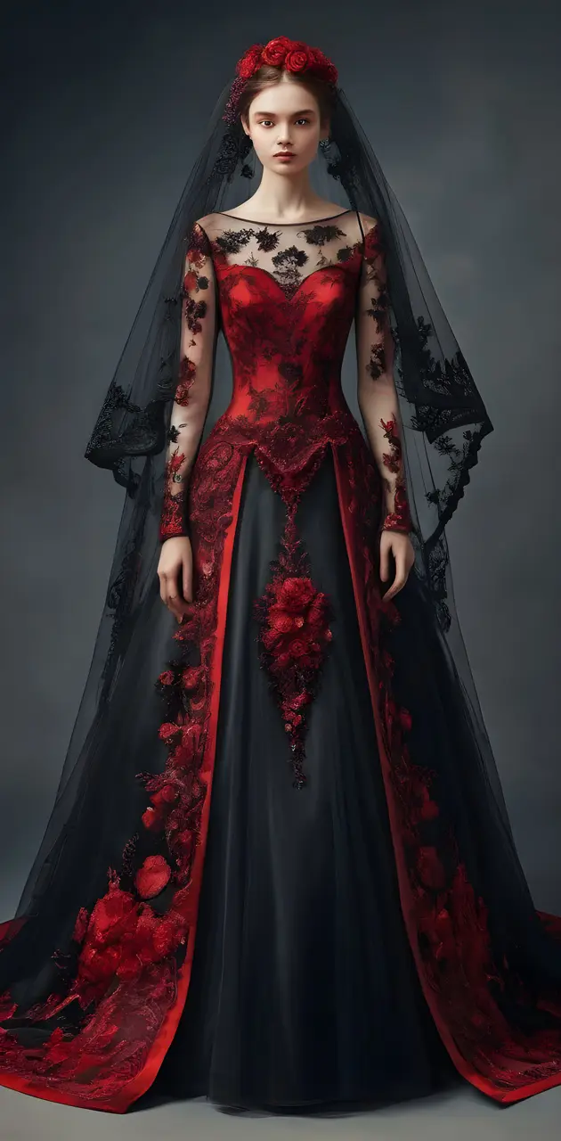 black and red gown