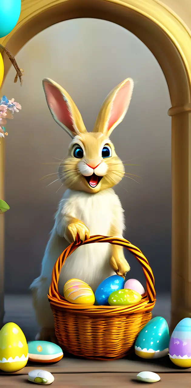 Cute Easter bunny with lots of happiness success prosperity and lucks