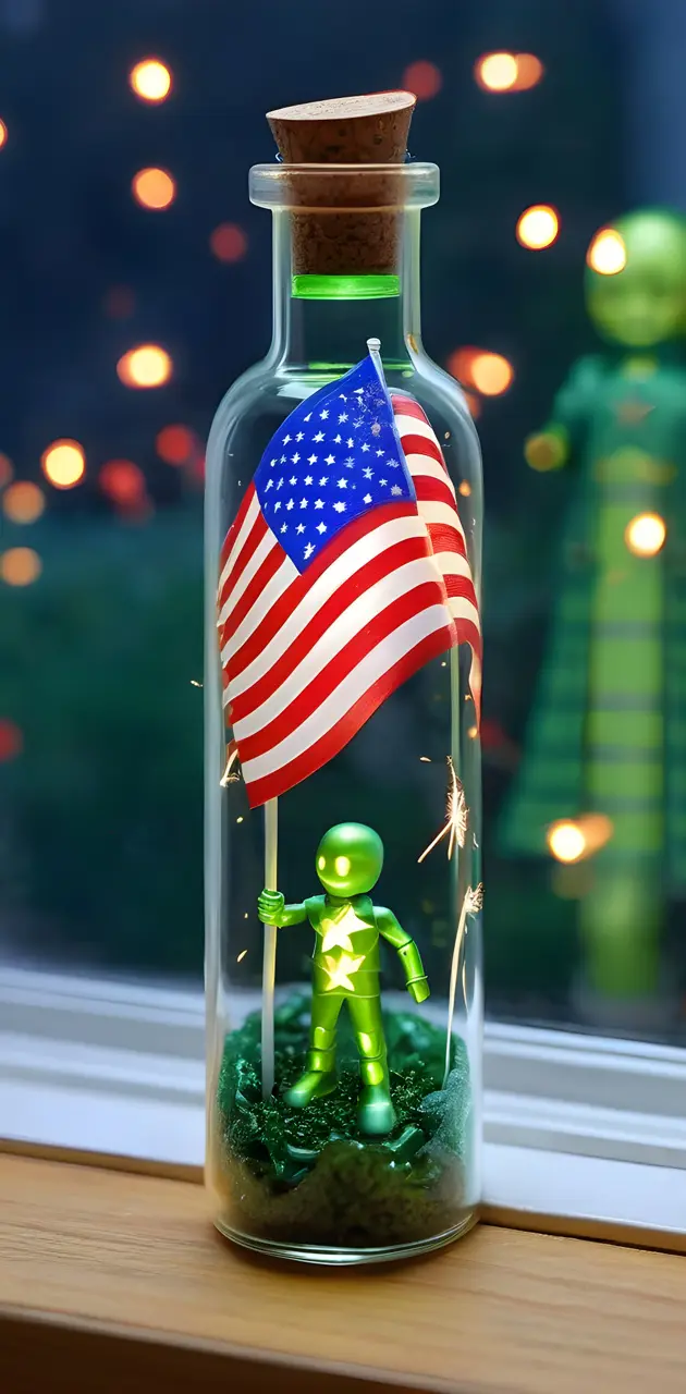 a small statue next to a flag