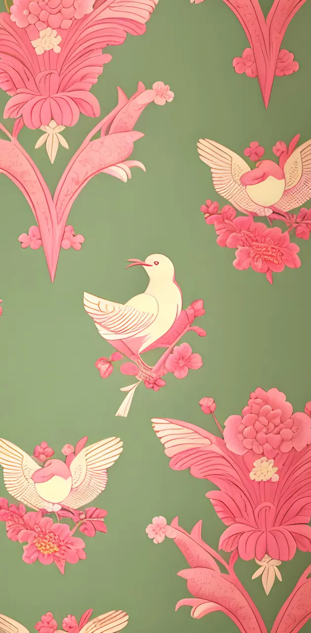 Pink Bird Vintage Spring Wallpaper