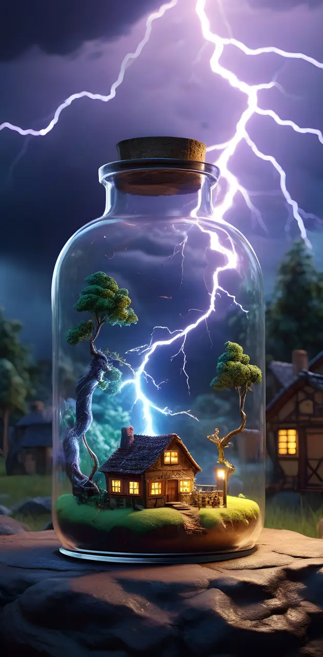 lightning and village in a bottle
