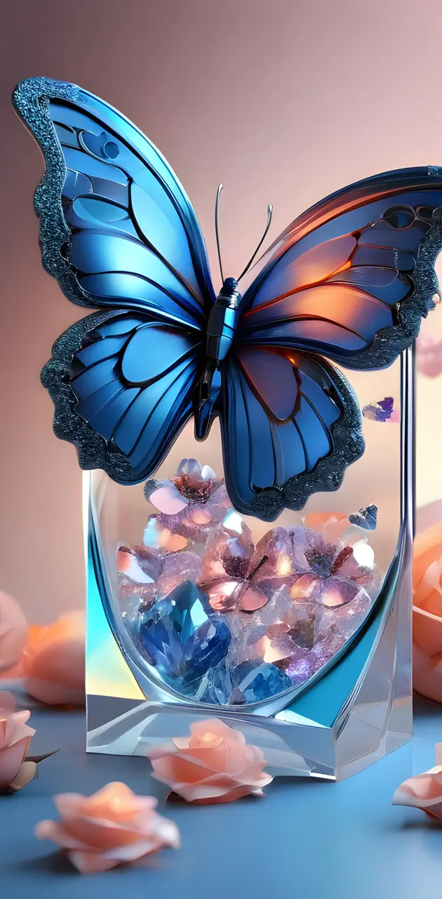a butterfly in a glass vase