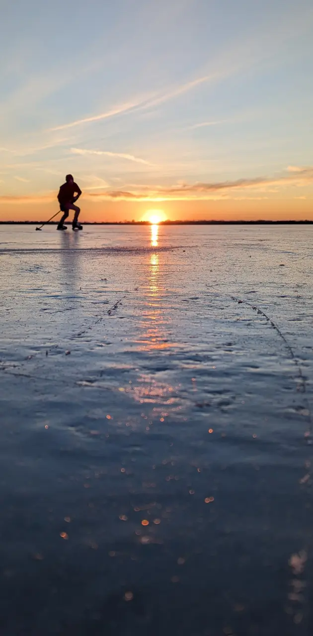 Skating on frozen pond