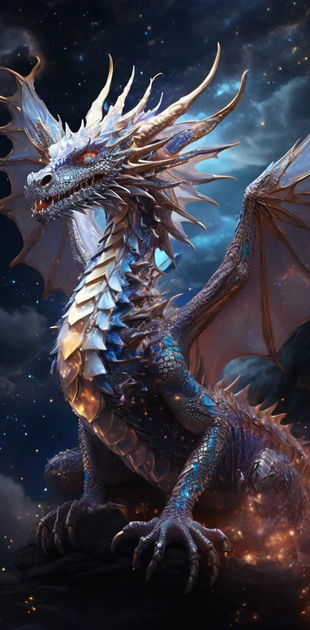 In a dazzling otherworldly dreamscape, a majestic celestial dragon gra