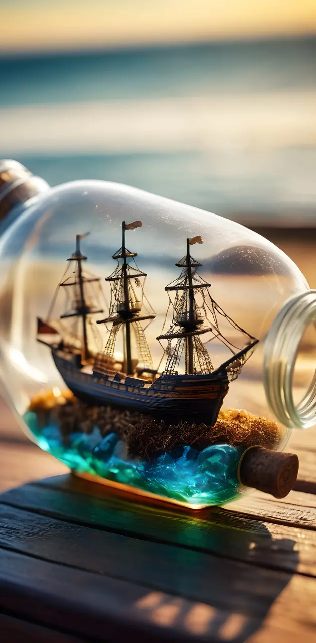 a glass teapot with a ship on it