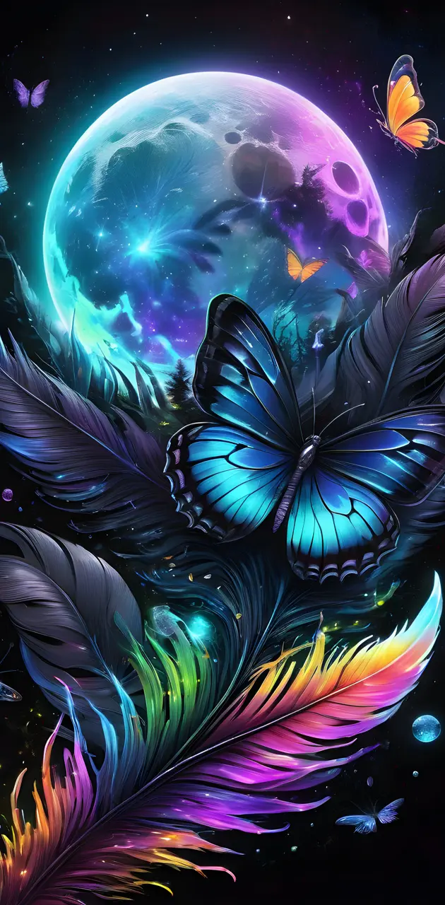 neon butterfly's & feathers