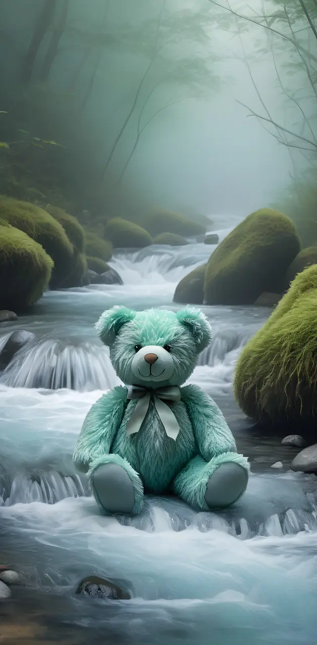 a teddy bear sits on a rock