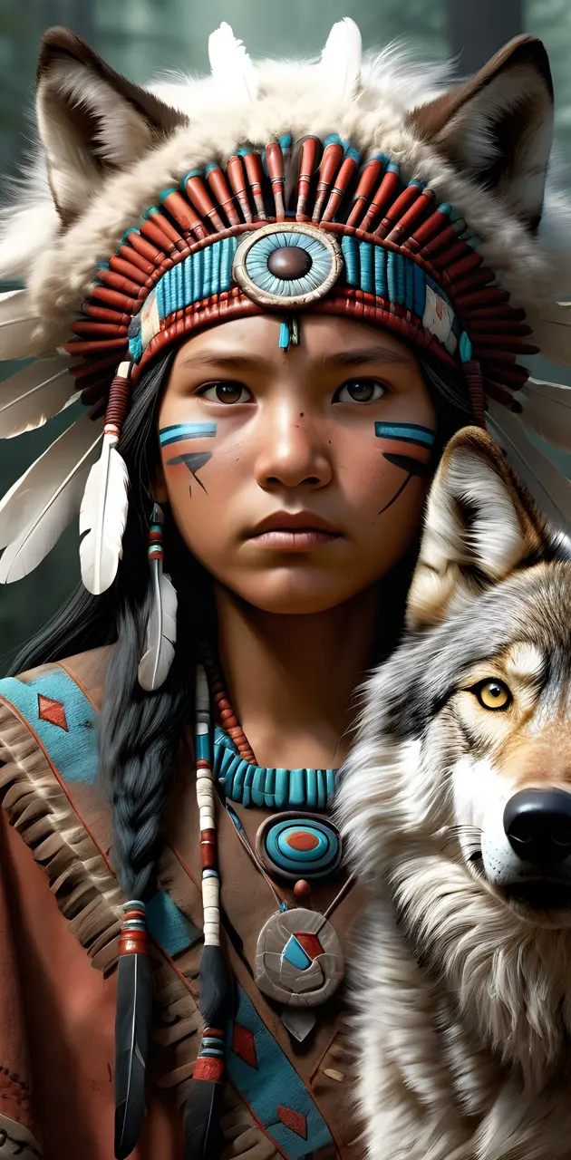 Native American Girl Spirit of the Wolf