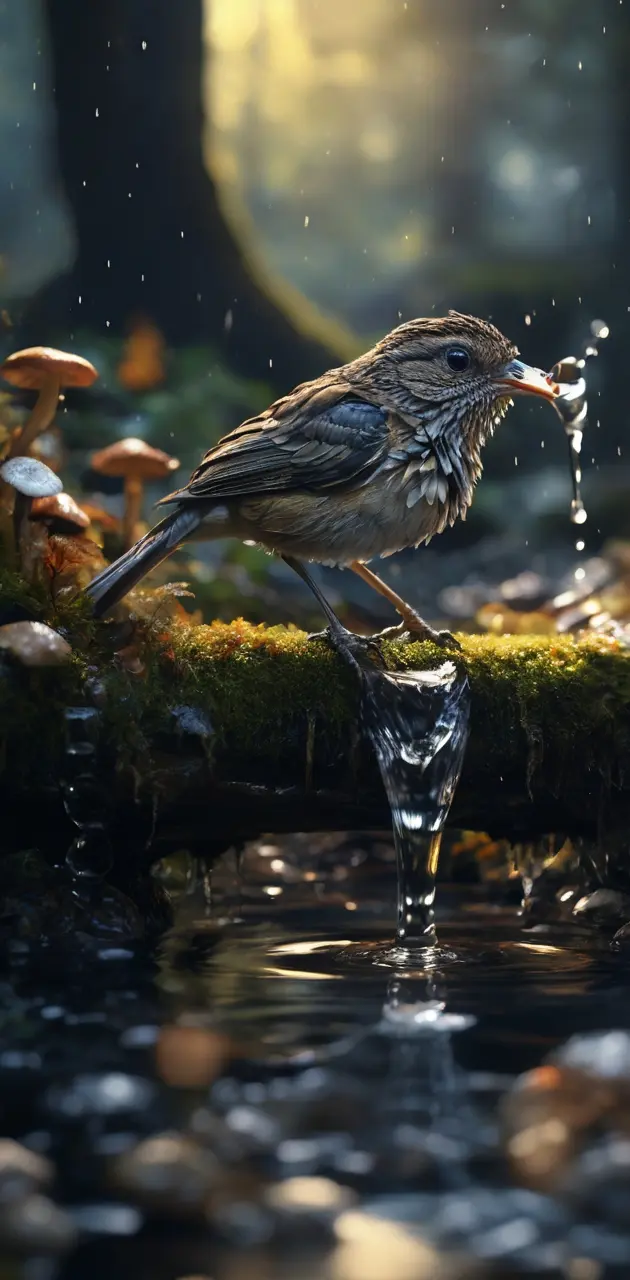 Bird Drinks Water