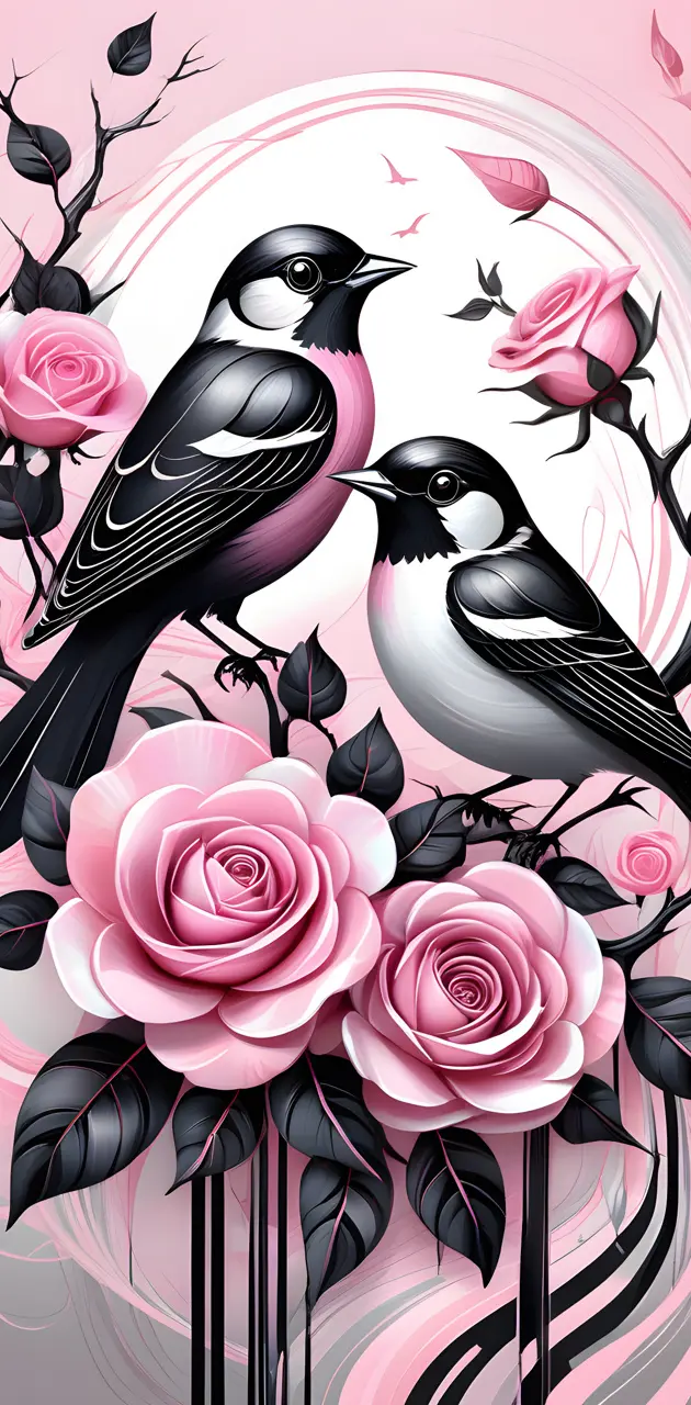 Pink Rose Bird Art