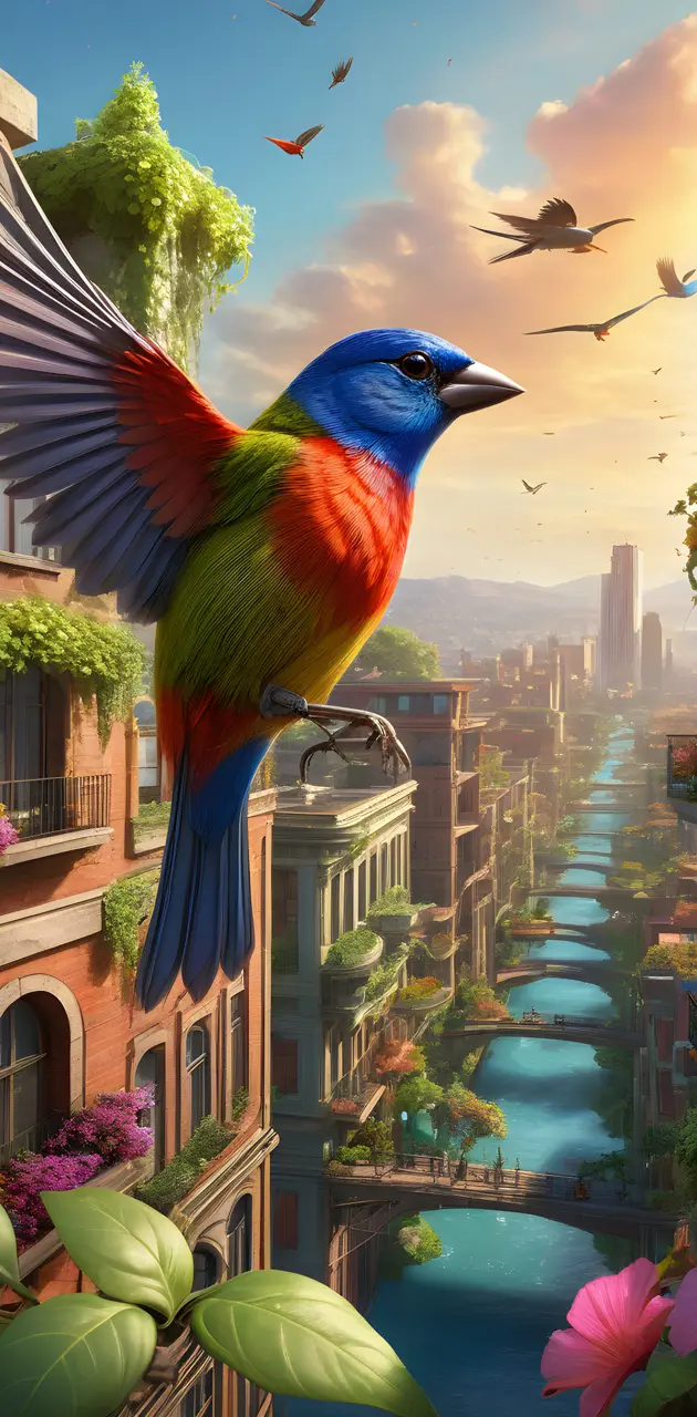 Solarpunk Painted Bunting Conservation Inspo