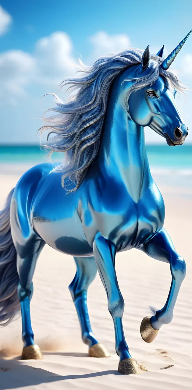 blue metallic unicorn