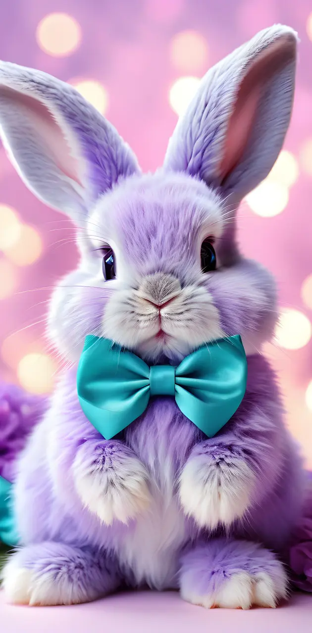 lilac bunny with teal bow